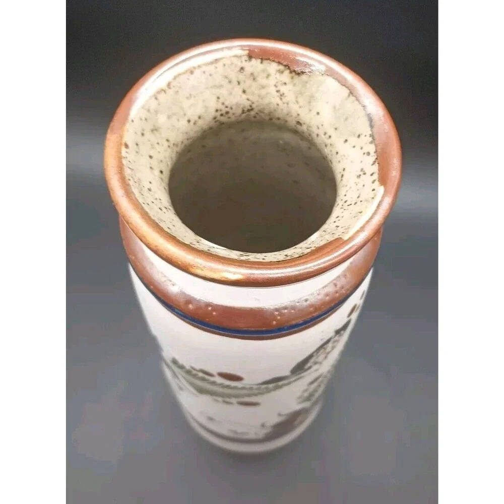 Vtg Tonala Sandstone Mexican Folk Art Vase Tall 10